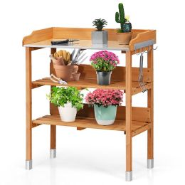 Wooden Potting Station Workstation Desk Tool Storage Rack With Hooks