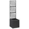 Trellis Raised Bed with 1 Pot 11.8"x11.8"x42.1" Poly Rattan Black