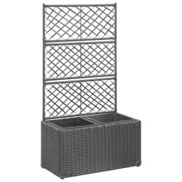 Trellis Raised Bed with 2 Pots 22.8"x11.8"x42.1" Poly Rattan Black