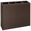 Garden Raised Bed with 4 Pots Poly Rattan Brown