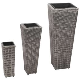 Garden Raised Bed Set 3 pcs Poly Rattan Gray