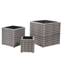 Garden Raised Beds 3 pcs Poly Rattan Grey