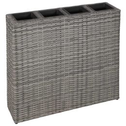 Garden Raised Bed with 4 Pots Poly Rattan Grey