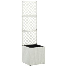 Trellis Raised Bed with 1 Pot 11.8"x11.8"x42.1" Poly Rattan White