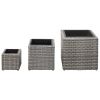 Garden Raised Beds 3 pcs Poly Rattan Grey