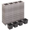 Garden Raised Bed with 4 Pots 31.5"x8.7"x31.1" Poly Rattan Gray