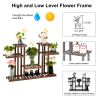 Flower Pots Rack Shelf Holder 4-Story 12-Seat Indoor Outdoor Carbonized Wood Plant Stand