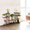 Flower Pots Rack Shelf Holder 4-Story 12-Seat Indoor Outdoor Carbonized Wood Plant Stand